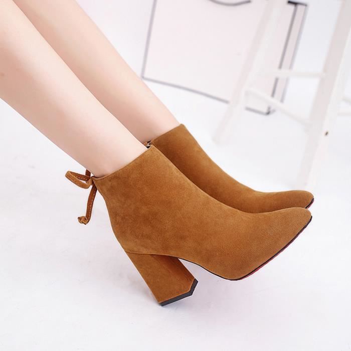 Chaussures À Noeud Élégantes Abkle Talons D'hiver Cylindriques Bottes Hauts Jaune Courtes 8Rxt1Hw6