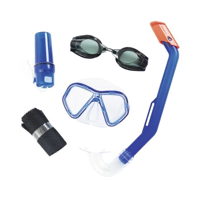 BESTWAY Ensemble Masque de plongée + Lunettes + Tuba + Etui + Filet – Enfant - 2 couleurs assorties
