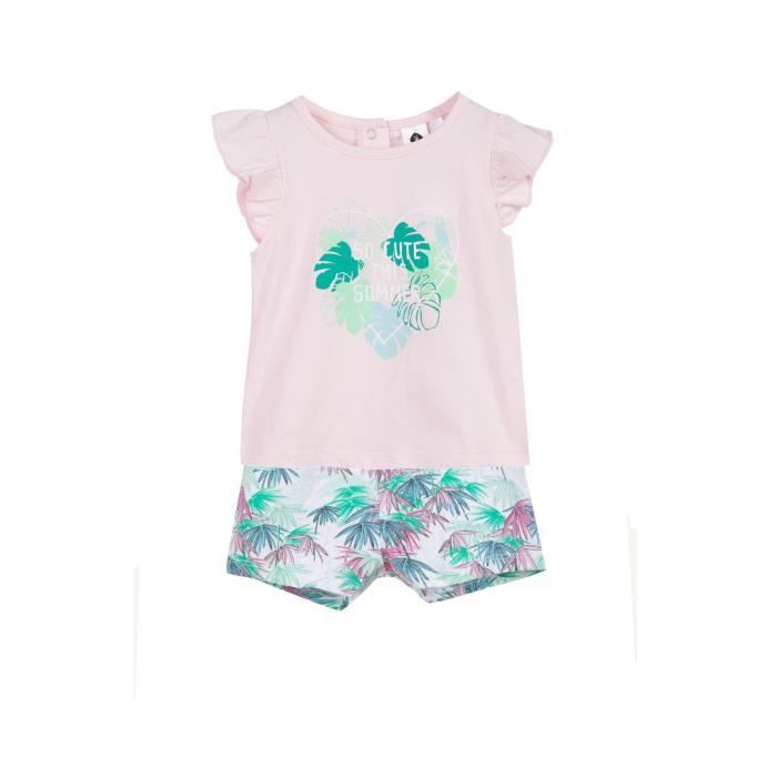Z Ensemble T-shirt Jungle Rose et Short Vert Enfant Fille
