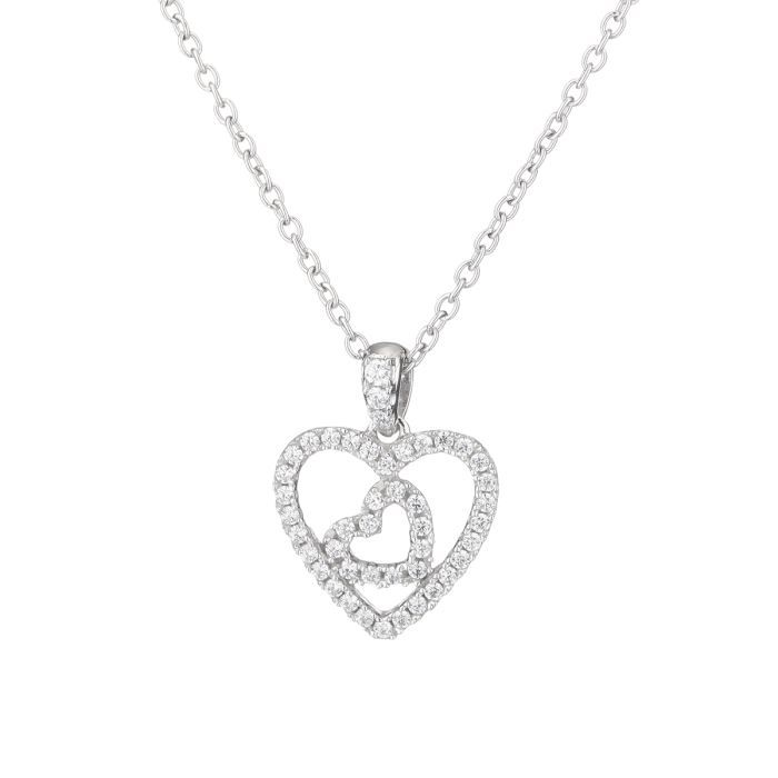 RêVE DE DIAMANTS Collier avec Pendentif CŒur Or Blanc 375° et Oxydes de Zirconium Femme