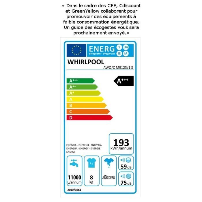 Whirlpool AWO-C9123-1S - Lave-linge 8kg A+++ 6ème2