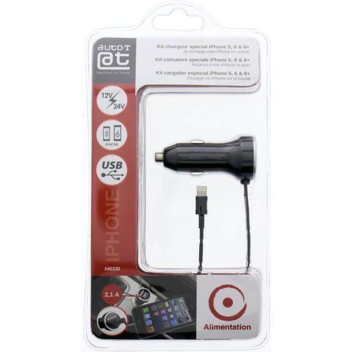AUTO-T Prise 12V/24V & USB + Connecteur IPhone 5-6