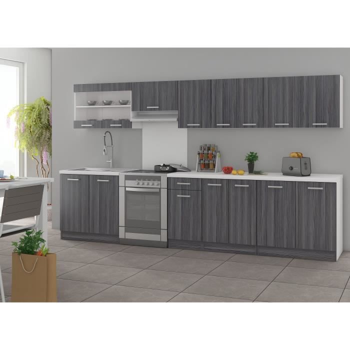 ULTRA Cuisine complète avec plan de travail L 3m20 - Décor chêne gris mat