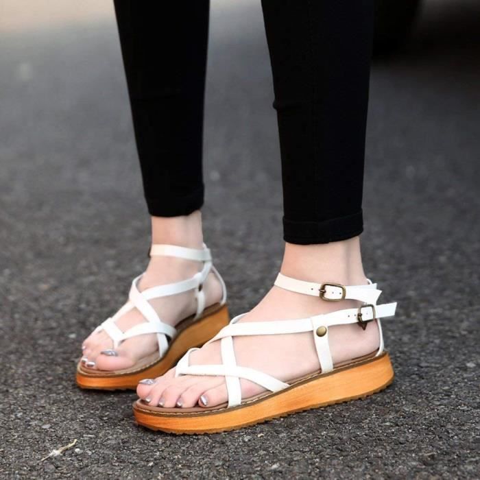 b Mode A Noir a Plate Noir Sandales Femme toe Marron Peep Blanc Plage Minetom Marron b a Été Plateforme IOUwxBnqz