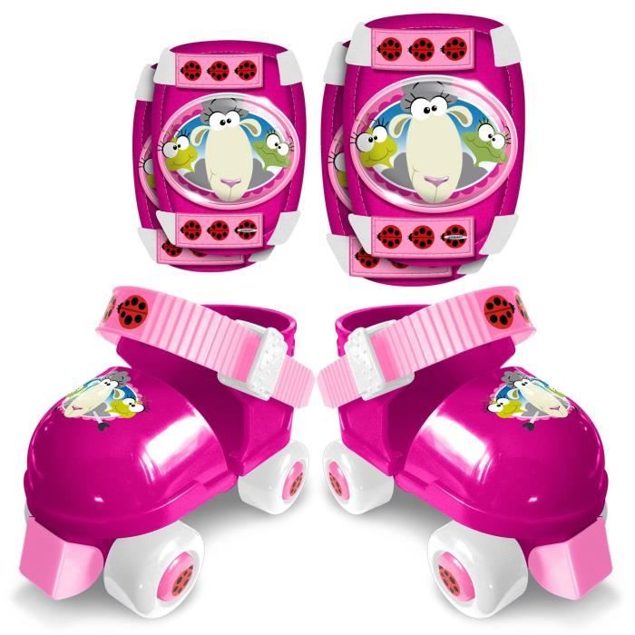 STAMP Patins à Roulettes avec Coudières/Genouillères - Rose Animaux de la Ferme