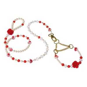 RUBY Parure - Ensemble de laisse et de collier pour chien rouge et blanc - Tour de cou : 24 ? 30cm - Longueur 122cm