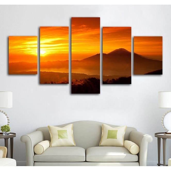 5 Pieces Peinture Murale Toile Nuage De Montagne Paysage Du Coucher
