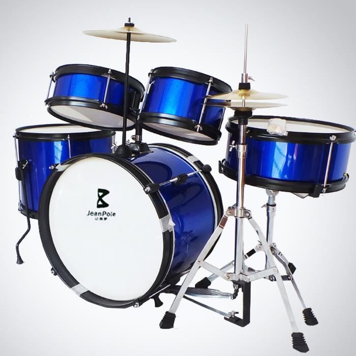JEANPOLE Kit Batterie Musique Tambour Débutant Baguette Marteau Bouchon Oreille Clé BLEU
