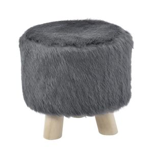 Wedestock Petit Tabouret Effet Fourrure et Pieds Bois Coloris Blanc H 33cm
