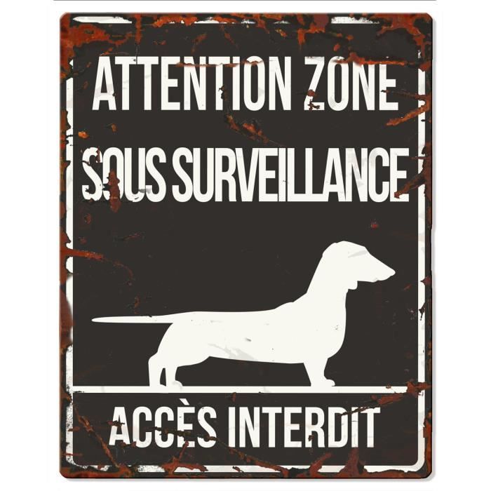 D&D Plaque Attention Chien Dachshund - Noir
