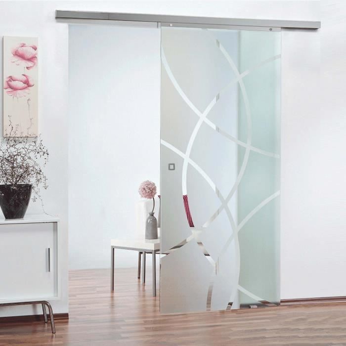 porte intérieure coulissante en verre, 75 x 203 cm, décor cercles
