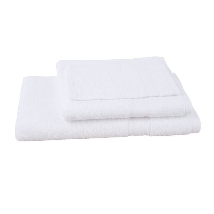 JULES CLARYSSE Lot de 1 serviette + 1 drap de bain + 1 gant de toilette Élégance - Blanc