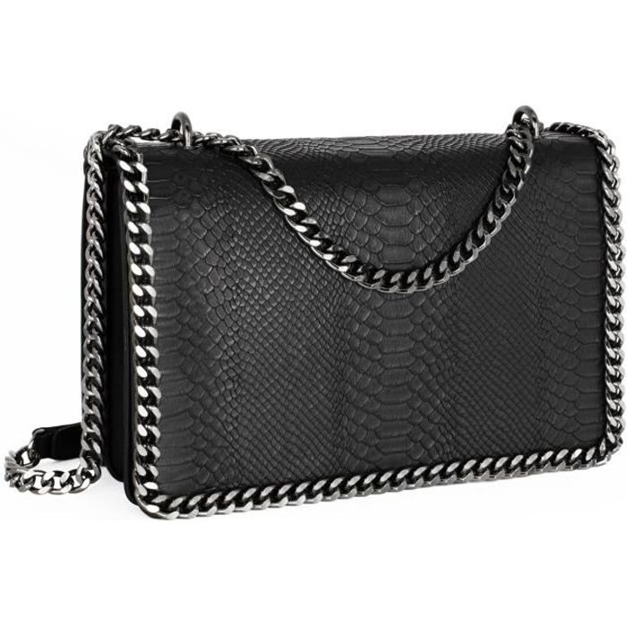Mode Noir Crazychic Porté Python Chaîne Bandoulière Epaule Besace Sac Femme Rigide Cuir Main Serpent Matelassé kOP8wn0