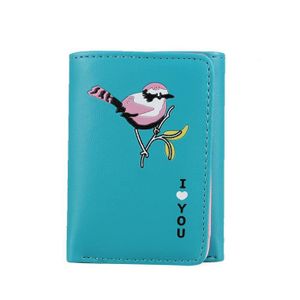 Femmes Filles Dessin Animé Motif Oiseau Broder Faux Cuir Mini Portefeuille Porte Monnaie Lac Bleu