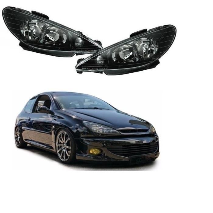 Peugeot 206 Cc Scheinwerfer H4 Oder H7 2 FEUX PHARE AVANT NOIR PEUGEOT 206 PHASE 1 EN H4 LOOK 206 RC H7 H7