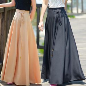 Femmes Vintage De Robe Soie Maxi Longue Jupe En Mousseline Rétro TFJclK1