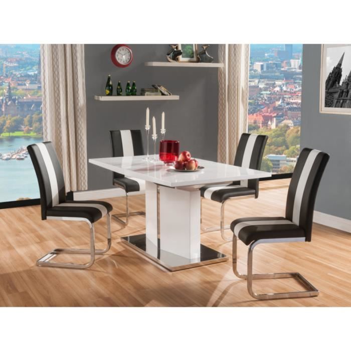 Ensemble table + 4 chaises TRINITY - Blanc & Noir - Achat / Vente