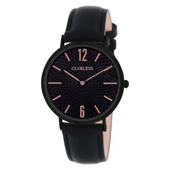 CLUELESS Montre Quartz Classique en Cuir Noir Femme