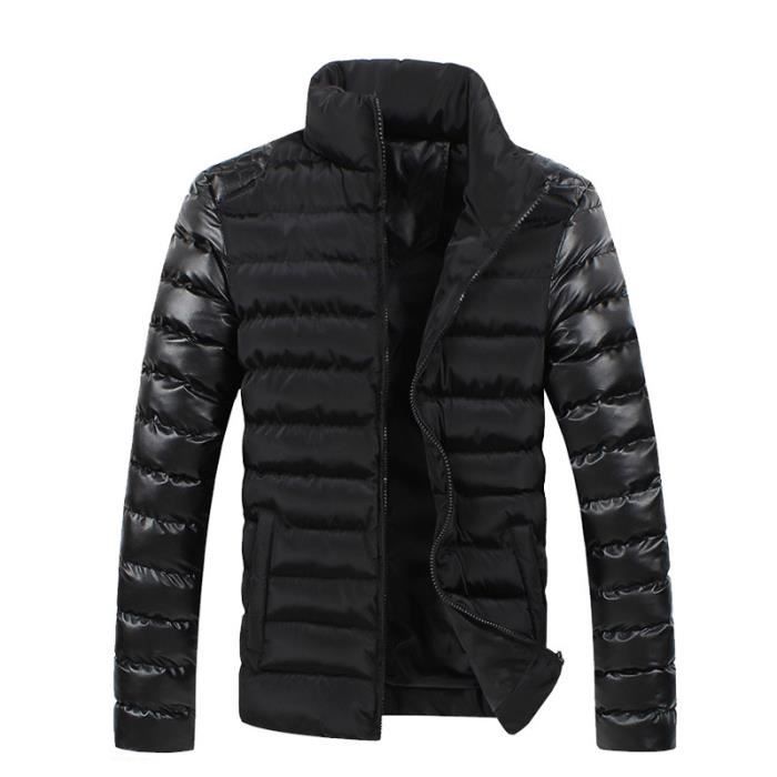 Standup Doudoune Homme Pu Patchwork Hiver Col Marque Luxe Rayé 8BqAq
