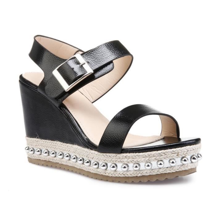 Vente Noires Sandales Noir Achat Avec Perles 36 Compensées Ybyv76gf