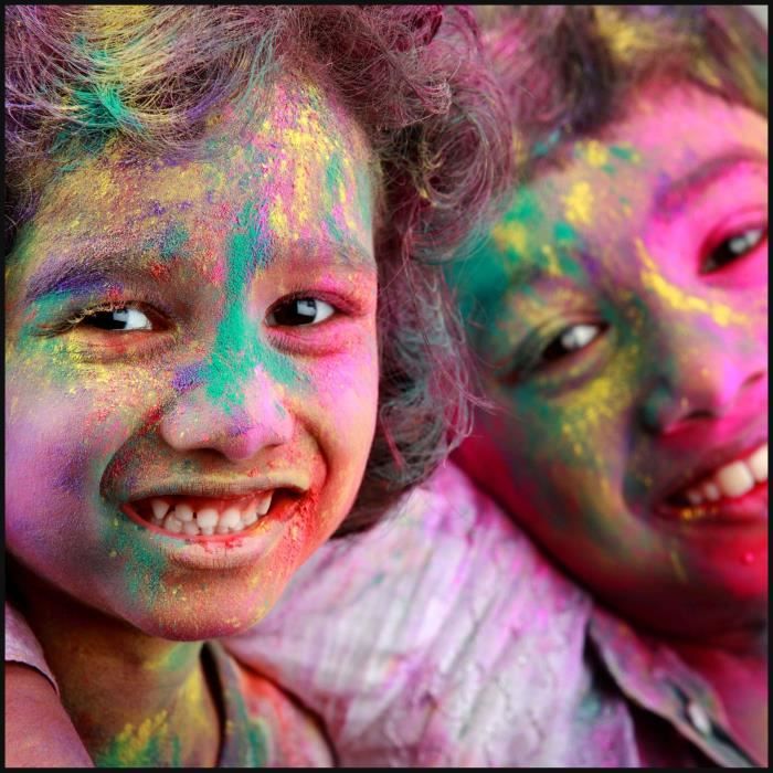 Tableau déco glossy Inde Holi - 40 x 40 cm