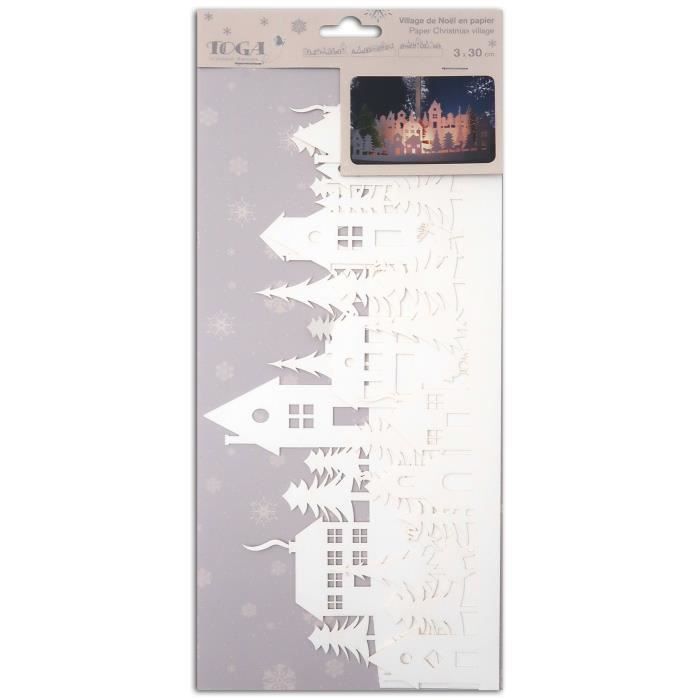 TOGA 3 bandes de papiers découpés - Motif Village de Noël - Blanc