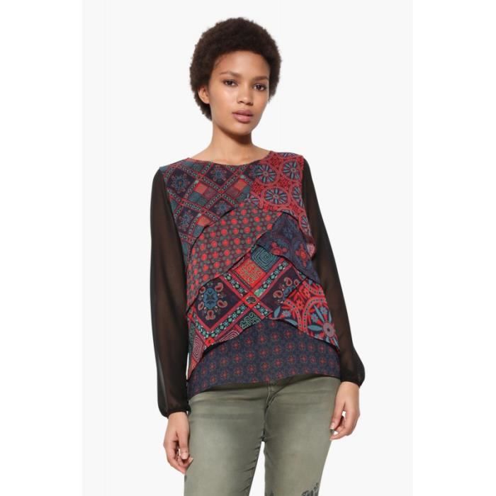 17wwbw82 Birmania Achat Desigual Capas Rouge Blouse Noir D9Y2HIEeW