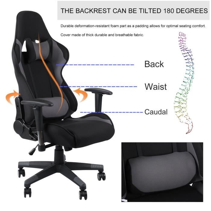 De Avec Pad Bureau Et Tête Tissu En Noire Appui Chaise Grise Arrière lc1KF3TJ