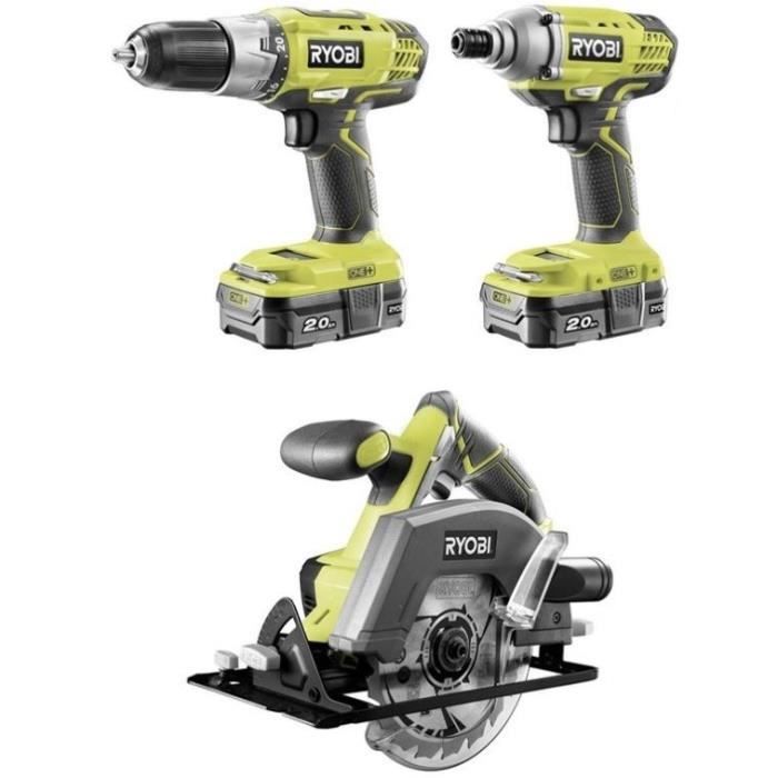 RYOBI Pack 3 outils 18 V + 2 batteries 2,0 Ah Li-ion