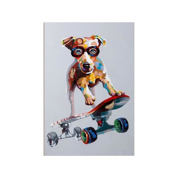 Tableau moderne en toile motif chien 120 cm Blanc Gris Tableau moderne en toile motif chien 120 cm Blanc Gris
