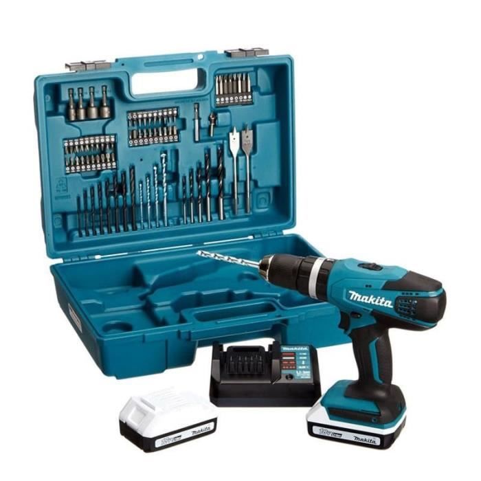 MAKITA Perceuse visseuse à percussion 2x18V 1,5Ah avec 74 accessoires