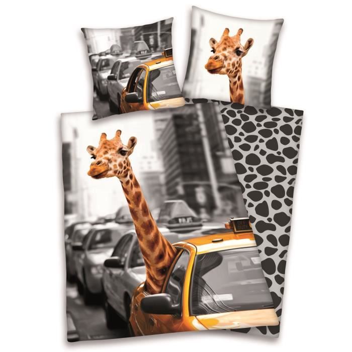 housse de couette enfant new york girafe 140x200cm