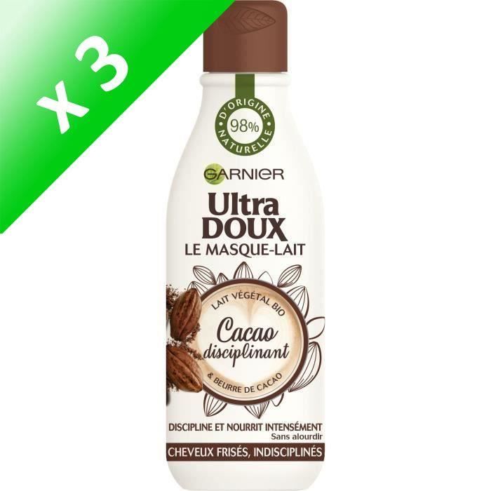Produit shopeco.fr : Lot De 3 - GARNIER ULTRA DOUX Masque-Lait Cacao Disciplinant - 98% d'origine naturelle - 250 ml