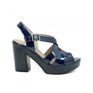 Wonders Haut Taille Boucle Sandales Talon Cuir Verni Bleu b7I6gyYfv