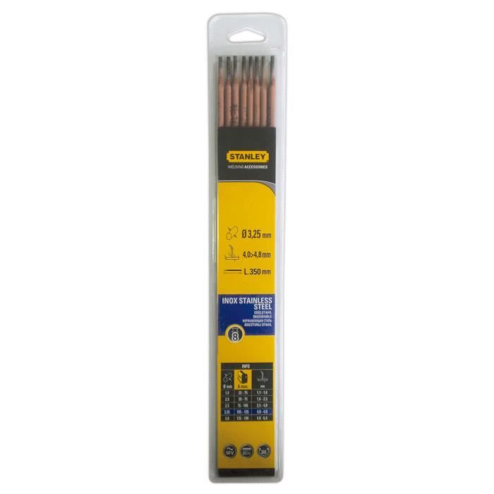 STANLEY 460733 Lot de 8 électrodes inox - Ø 3,25 mm - L 350 mm - Baguettes de soudure