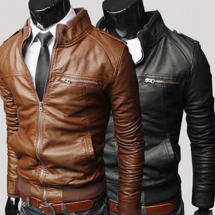 Blouson Homme Cuir PU Blouson Veste Homme Mante... Noir ...