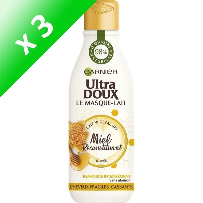 Produit shopeco.fr : Lot De 3 - GARNIER ULTRA DOUX Masque-Lait Miel Reconstituant - 98% d'origine naturelle - 250 ml