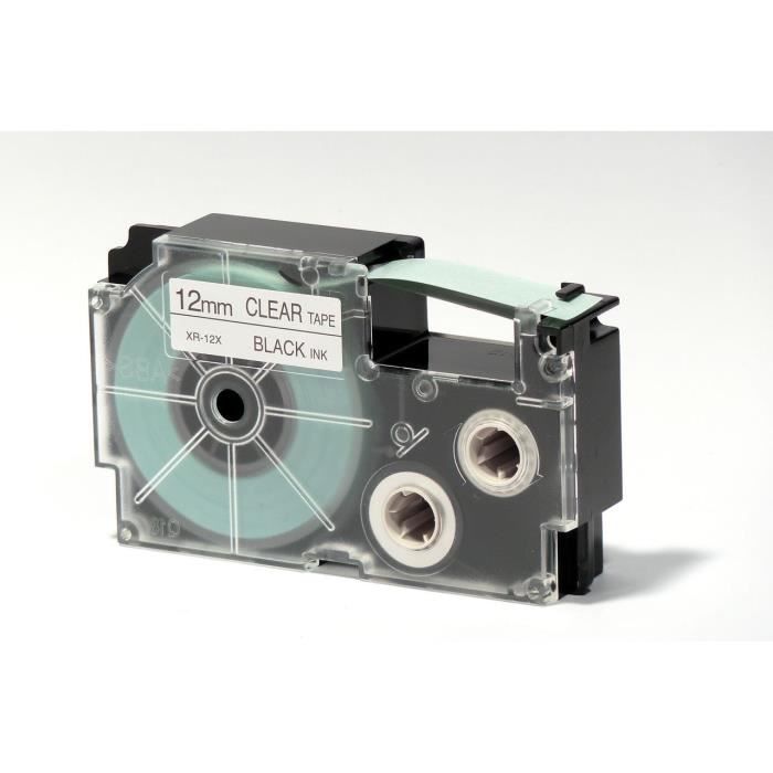 Ruban transparent écriture noire pour les étiqueteuses KL-60, KL-130, KL-820, KL-HD1 et KL-G2. XR-12X1 (12 mm) blanc