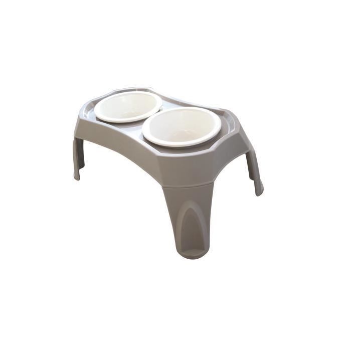 MPETS Gamelle en plastique double avec support COMBI BOWLS - Pour chien - 2x1500ml - Gris et Blanc