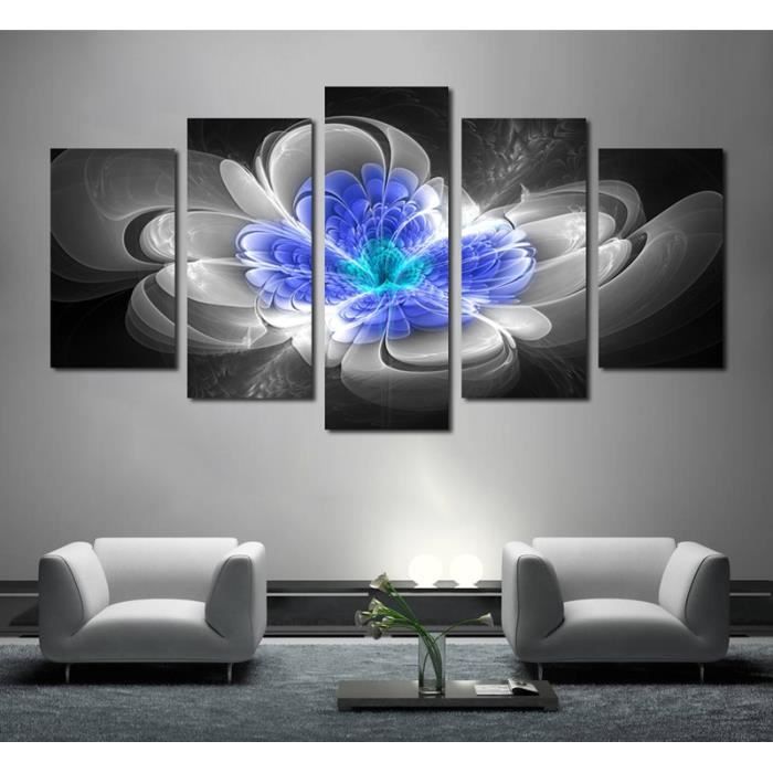 Sans cadre 5 panneaux abstrait bleu et gris fleur peinture ...