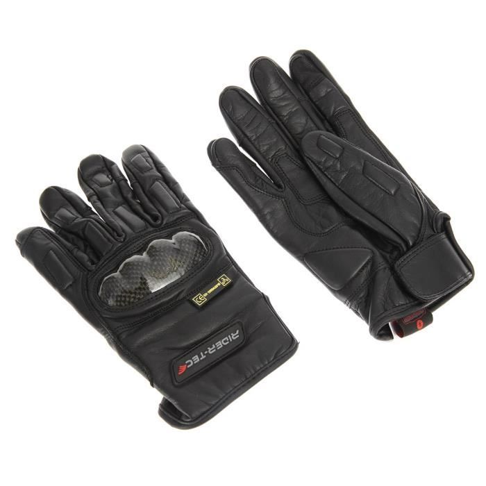 RIDER-TEC Gants Moto Cuir Homologués EN13594 Noir.Homologué EPI (loi du 20/11/2016)