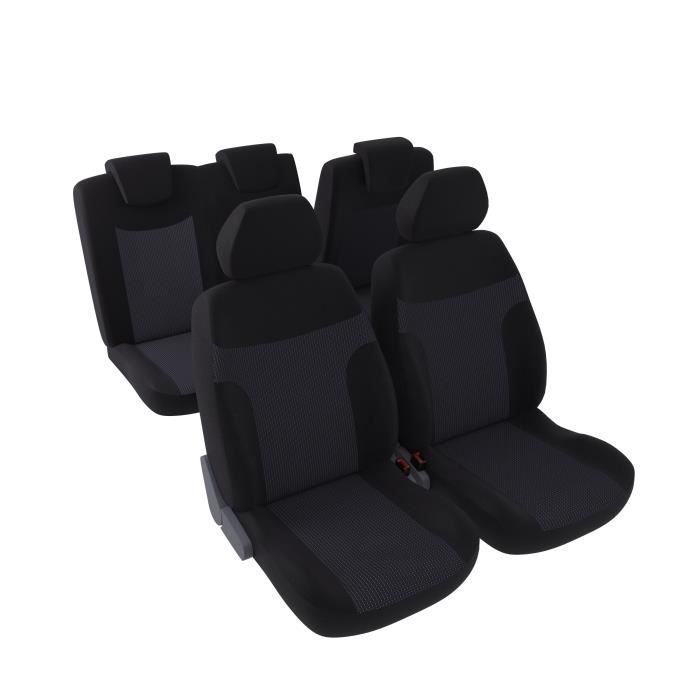 DBS Romane Jeu Complet de Housses Universelles en Polyester Noir avec Jacquard Tissé Noir et Blanc