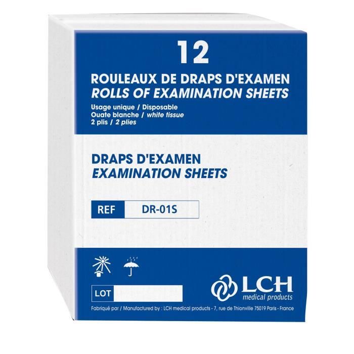 Carton de 12 Draps d'examen Blanc Lisse pur 50 x 38 cm