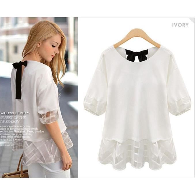 Top femme grande taille en mousseline Blanc Achat