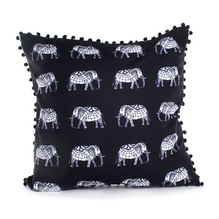ANDORA Coussin déhoussable ELMER Petits Elephants 45x45 cm noir et blanc