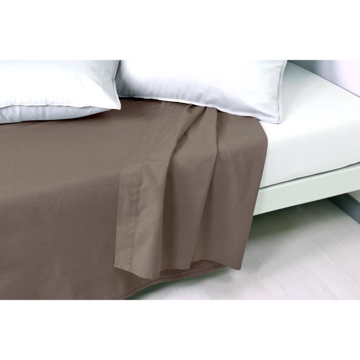 VENT DU SUD Drap plat PALACE 100% coton - 270x300 cm - Marron havane
