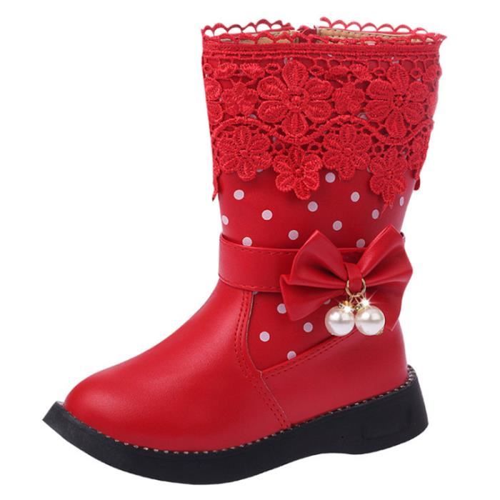 Blkg Cuir Hiver Enfants Belle rose noir Filles Longues Bottes xz106rouge30 Rouge 4ZqwqHB