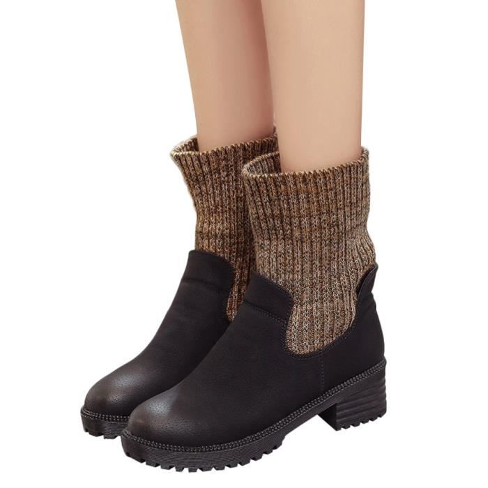 Slip À Gardez Carré Femmes Noir Boot Martain Rond Talons Bout Cuir Chaud on Chaussures YPqpnR4