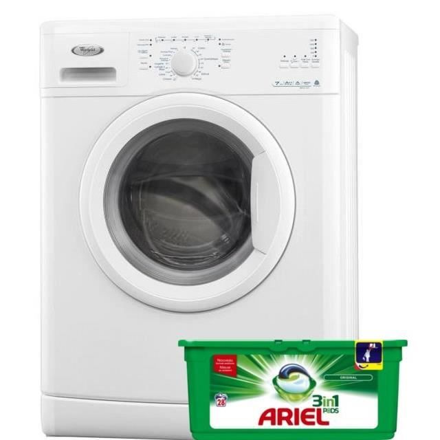 PACK LAVAGE WHIRLPOOL AWOD7231 - Lave-linge frontal - 7 kg - 1200 tours - A++ / ARIEL PODS LESSIVE 81623086 - Boite de 28 pods