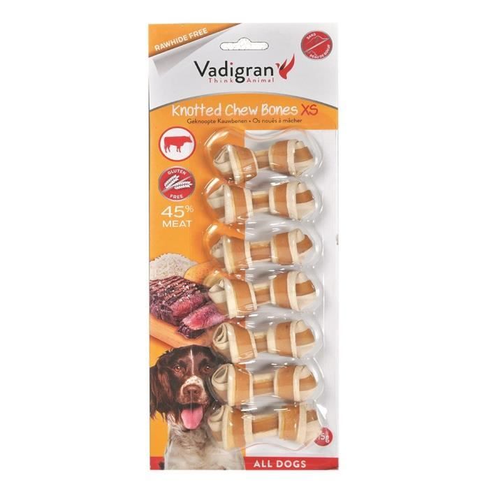 VADIGRAN Os à mâcher noué bŒuf XS - 115 g - 6,5 cm - Pour chiens (7 pièces)